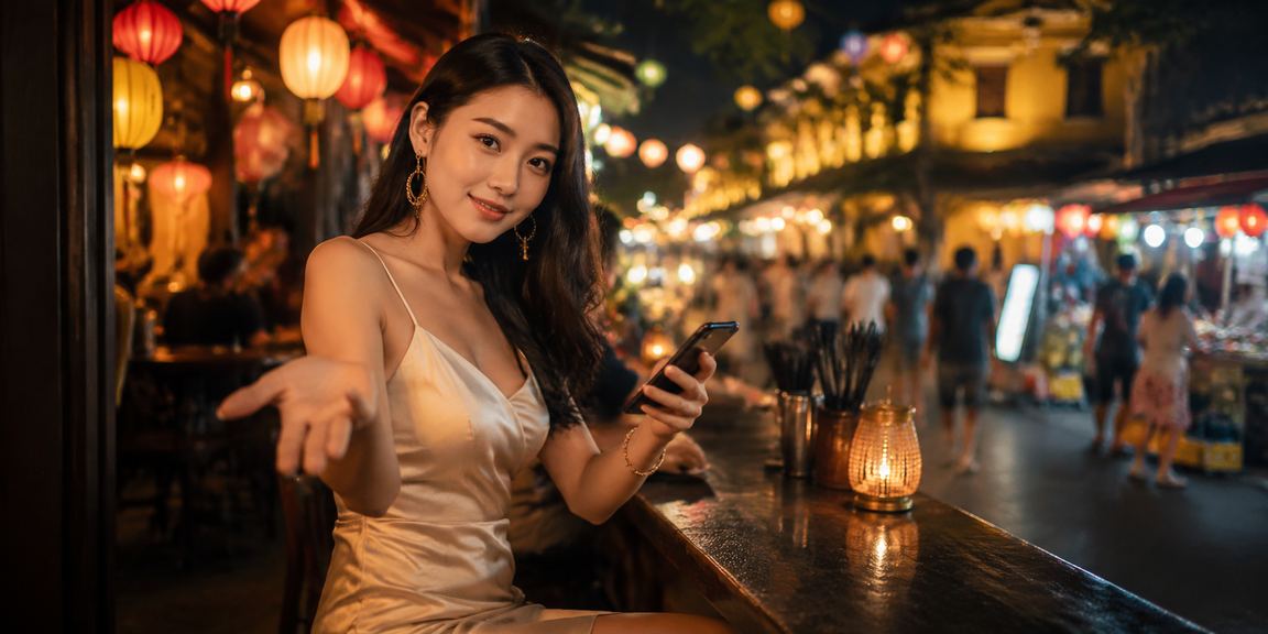 Khung cảnh sôi động của khu casino di động tại Hội An vào ban đêm